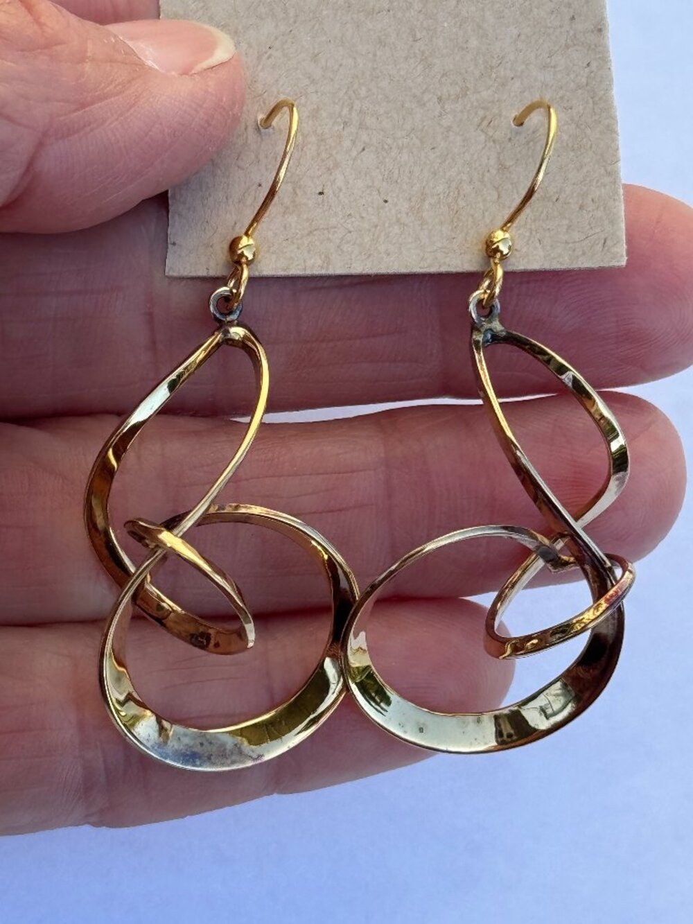 Twist Curl Gold Earrings Dangle Artistic Freeform Airy